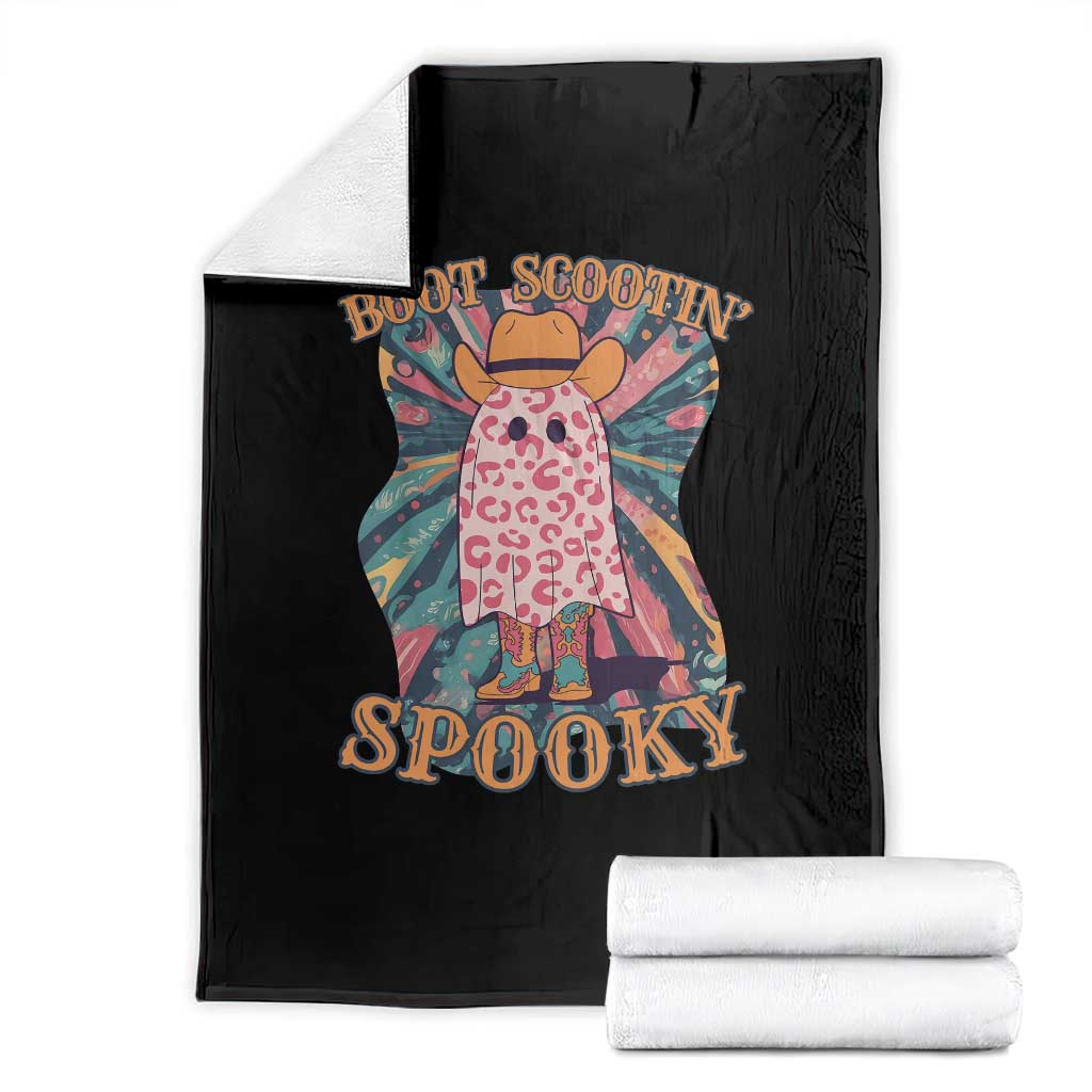 Halloween Western Throw Blanket Boot Scootin' Spooky Cute Country Cowboy Ghost TS11 Black Print Your Wear