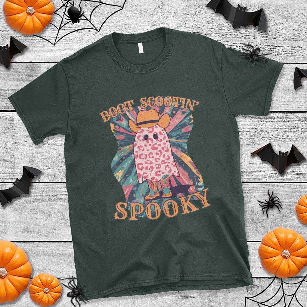 Halloween Western T Shirt Boot Scootin' Spooky Cute Country Cowboy Ghost TS11 Dark Forest Green Print Your Wear