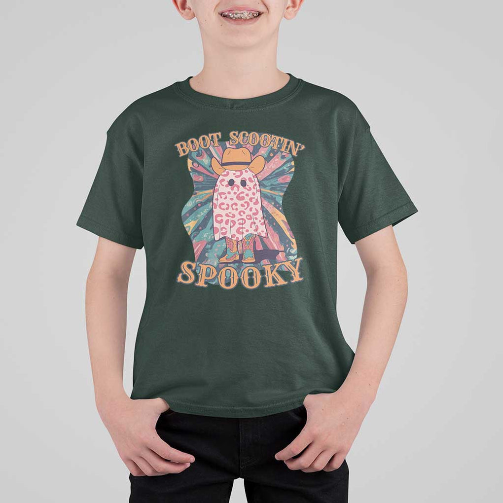 Halloween Western T Shirt For Kid Boot Scootin' Spooky Cute Country Cowboy Ghost TS11 Dark Forest Green Print Your Wear