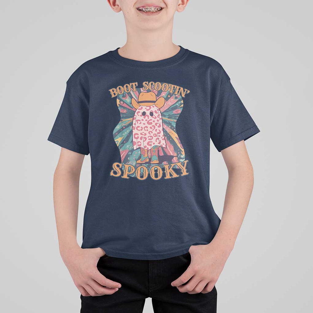 Halloween Western T Shirt For Kid Boot Scootin' Spooky Cute Country Cowboy Ghost TS11 Navy Print Your Wear