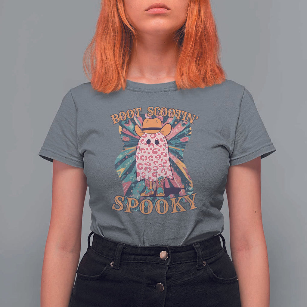 Halloween Western T Shirt For Women Boot Scootin' Spooky Cute Country Cowboy Ghost TS11 Charcoal Print Your Wear