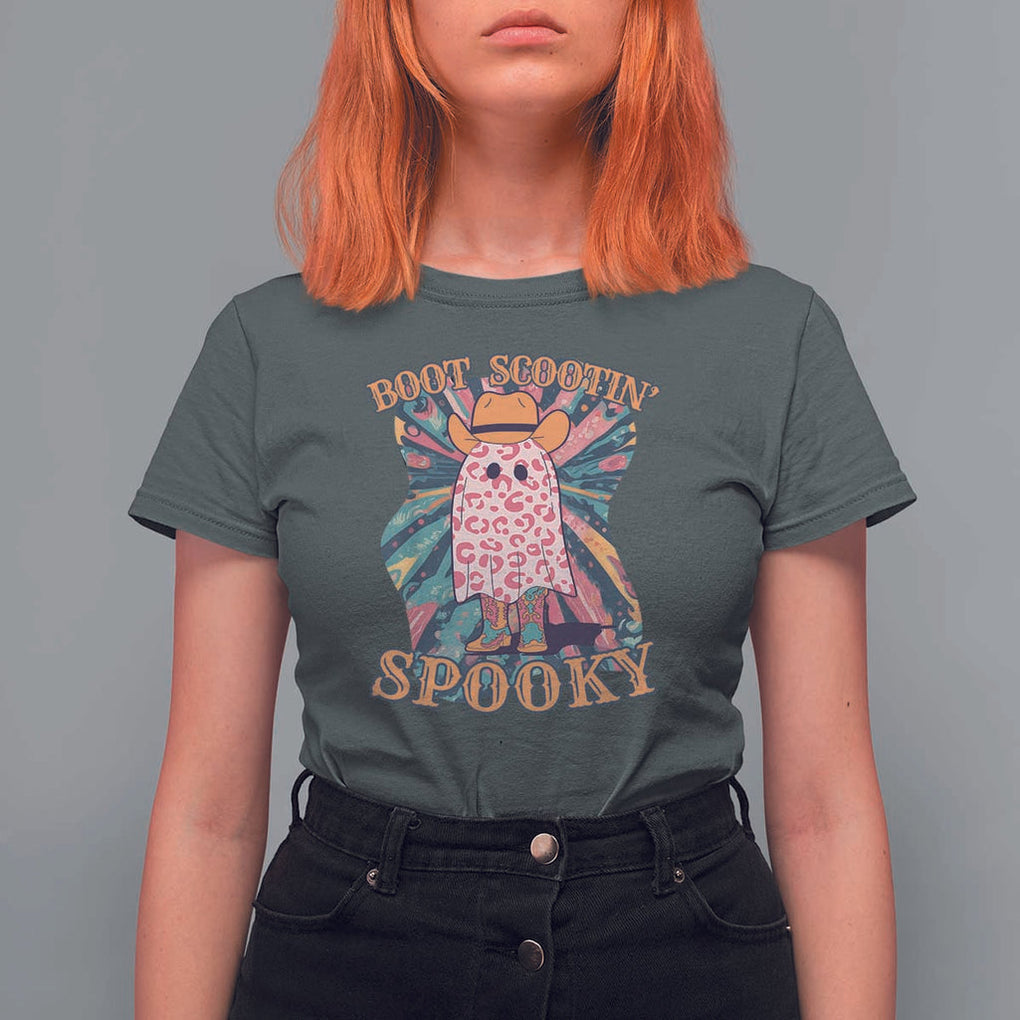 Halloween Western T Shirt For Women Boot Scootin' Spooky Cute Country Cowboy Ghost TS11 Dark Heather Print Your Wear