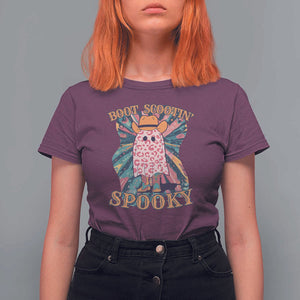 Halloween Western T Shirt For Women Boot Scootin' Spooky Cute Country Cowboy Ghost TS11 Maroon Print Your Wear