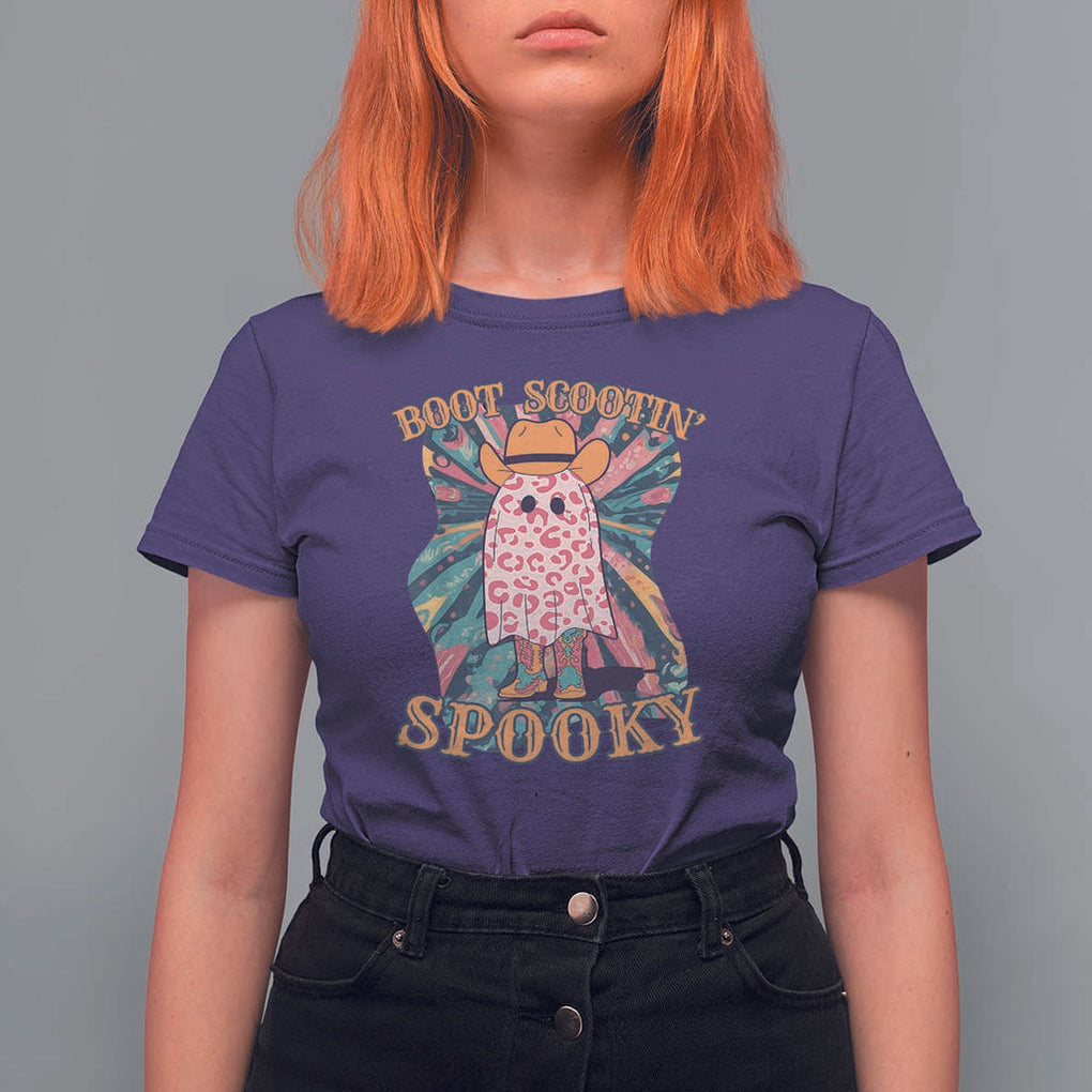 Halloween Western T Shirt For Women Boot Scootin' Spooky Cute Country Cowboy Ghost TS11 Purple Print Your Wear