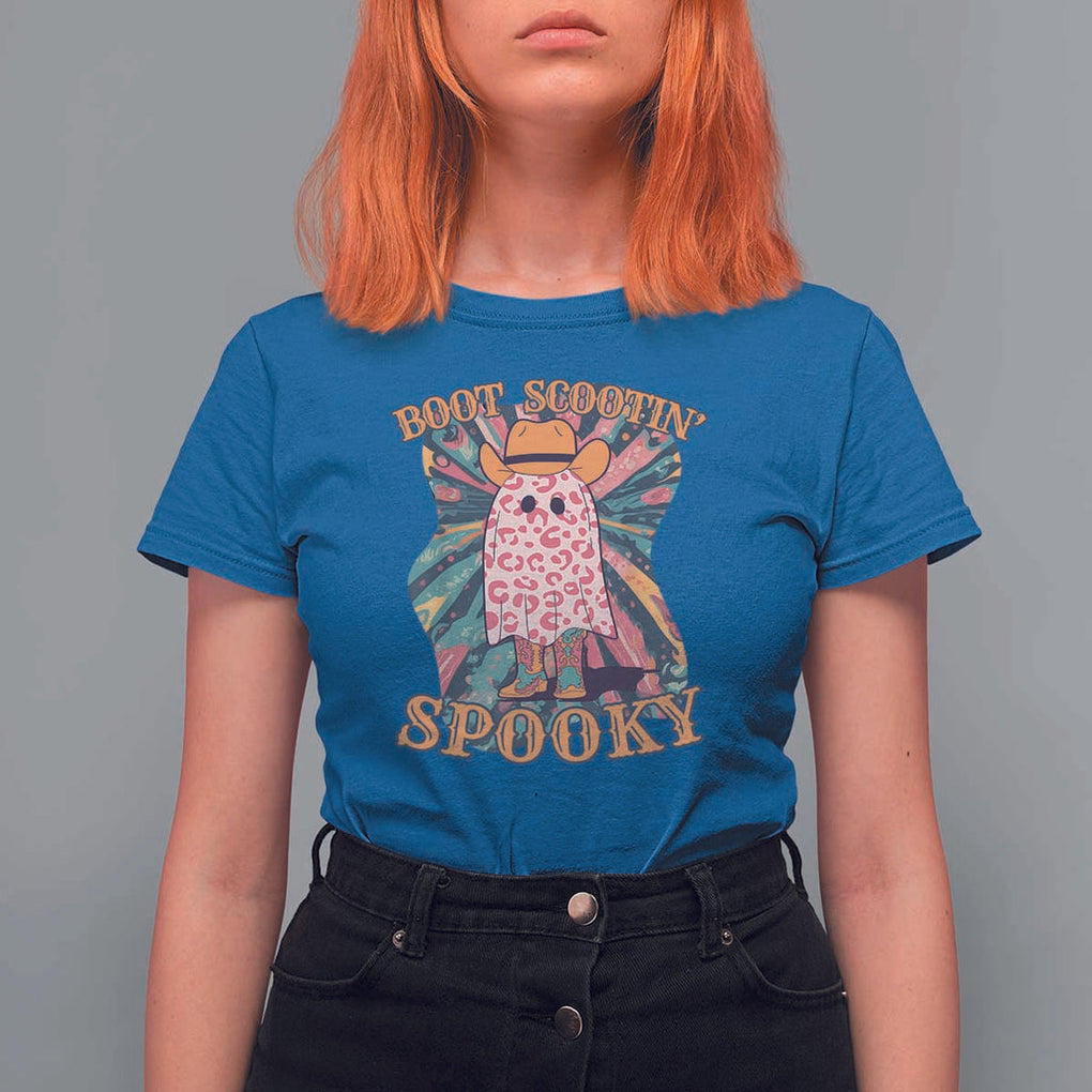 Halloween Western T Shirt For Women Boot Scootin' Spooky Cute Country Cowboy Ghost TS11 Royal Blue Print Your Wear