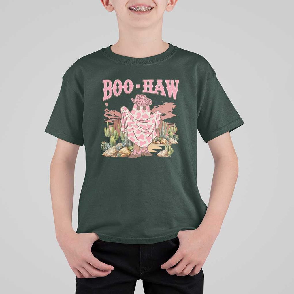 Halloween Western T Shirt For Kid Boo Haw Cute Country Cowboy Ghost TS11 Dark Forest Green Print Your Wear
