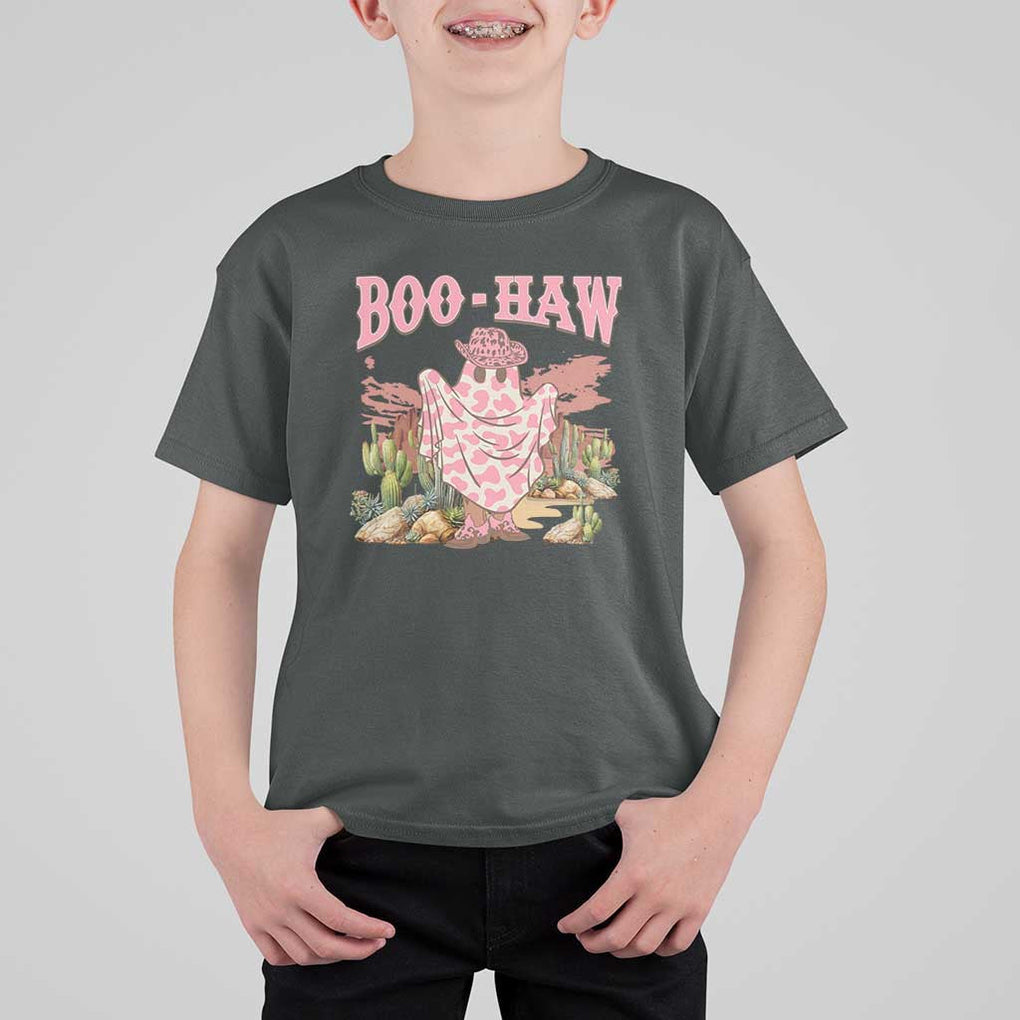 Halloween Western T Shirt For Kid Boo Haw Cute Country Cowboy Ghost TS11 Dark Heather Print Your Wear