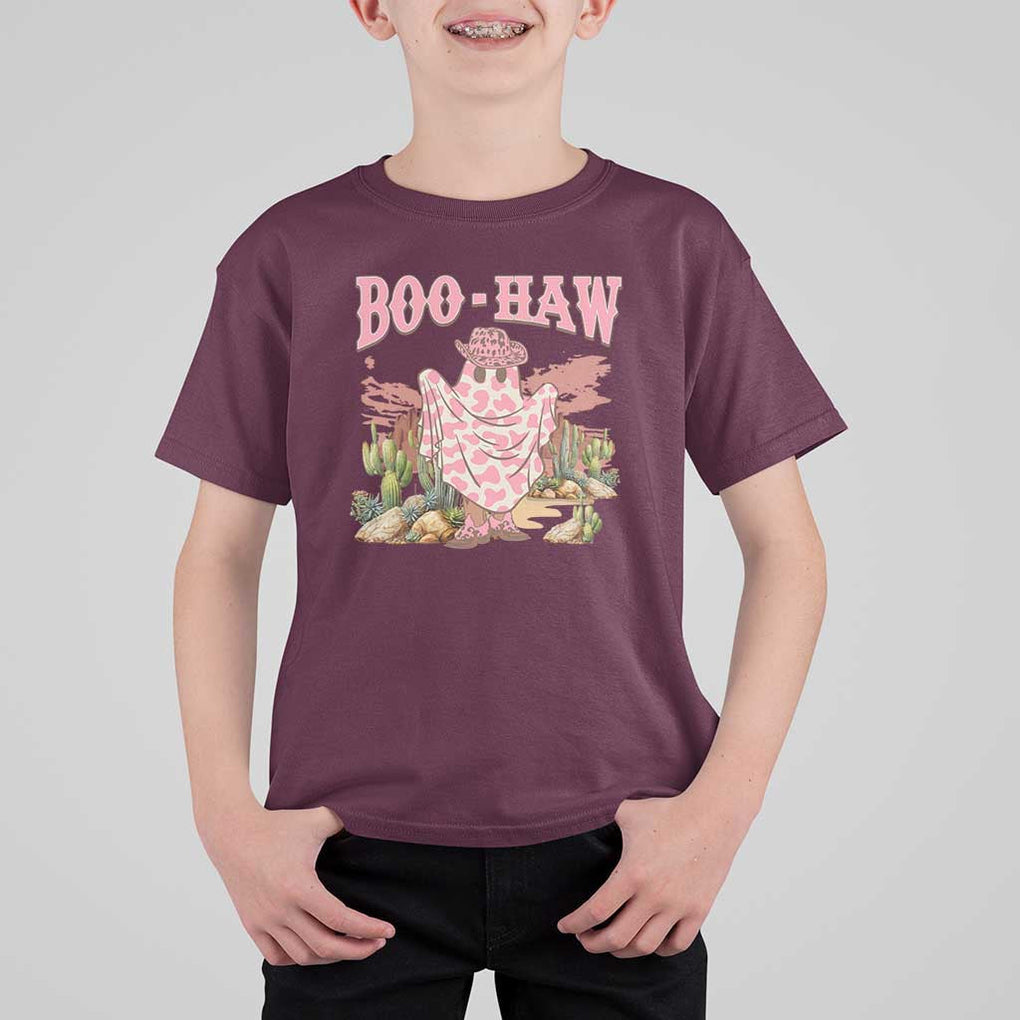 Halloween Western T Shirt For Kid Boo Haw Cute Country Cowboy Ghost TS11 Maroon Print Your Wear