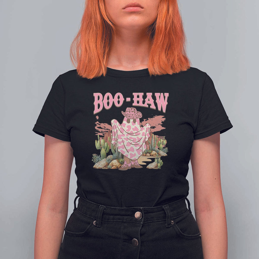 Halloween Western T Shirt For Women Boo Haw Cute Country Cowboy Ghost TS11 Black Print Your Wear