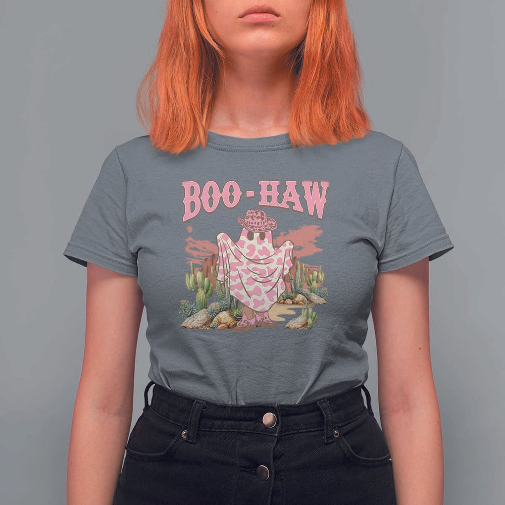 Halloween Western T Shirt For Women Boo Haw Cute Country Cowboy Ghost TS11 Charcoal Print Your Wear