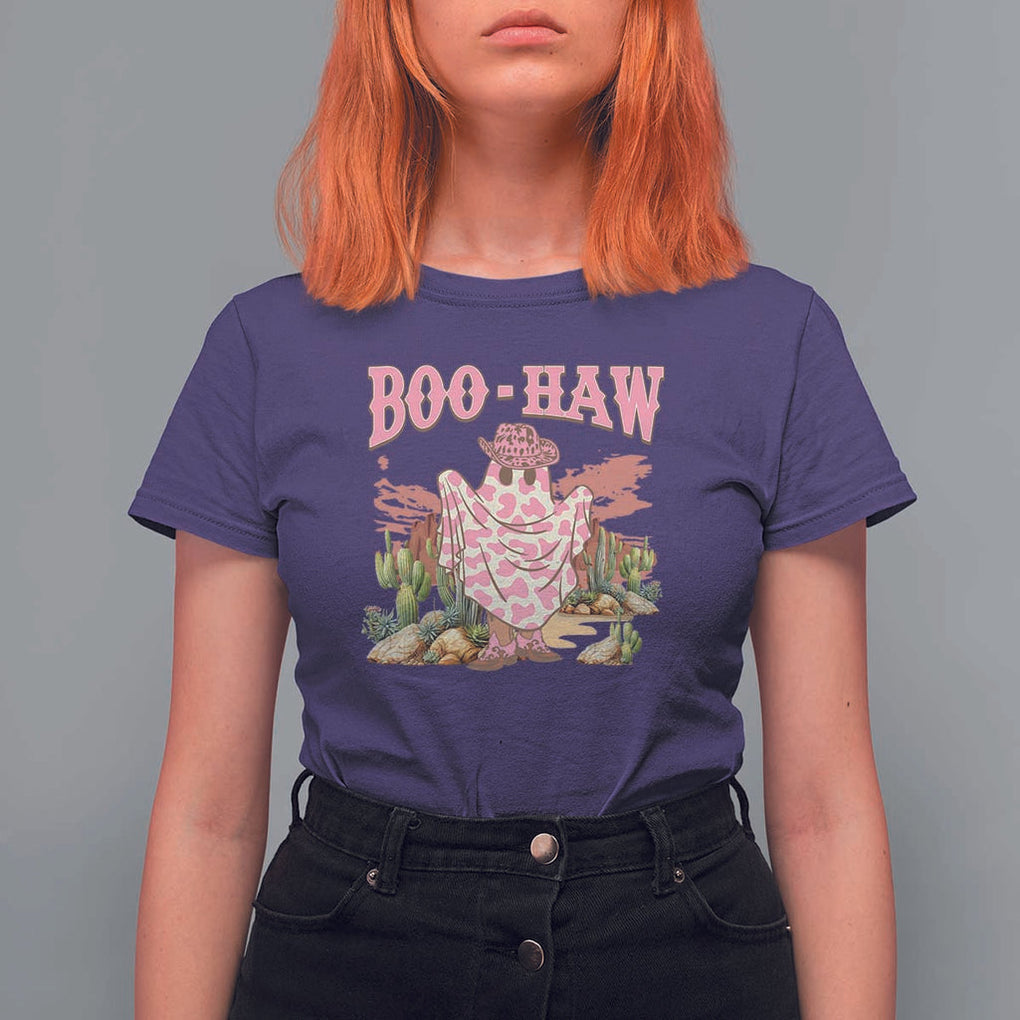 Halloween Western T Shirt For Women Boo Haw Cute Country Cowboy Ghost TS11 Purple Print Your Wear
