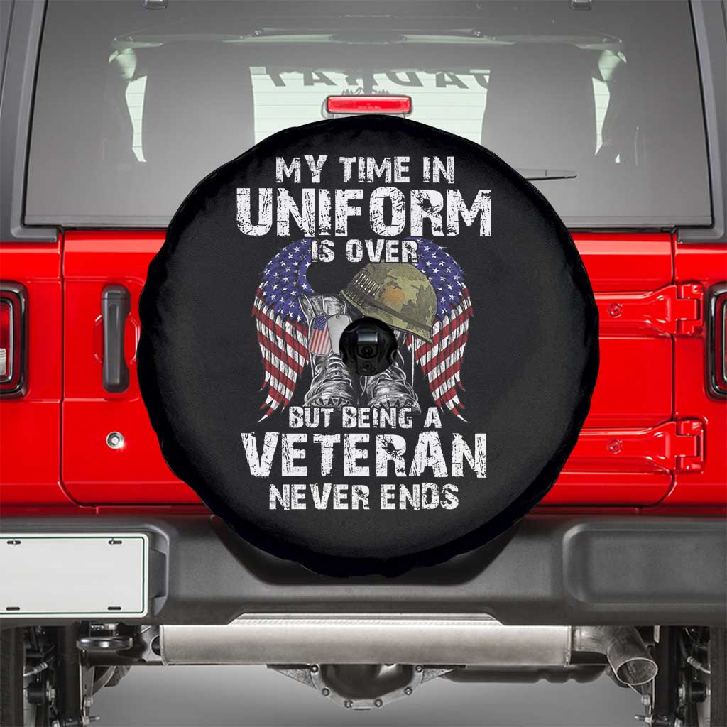 Veterans Spare Tire Cover My Time In Uniform Is Over But Being A Veteran Never Dies TS11 Black Print Your Wear