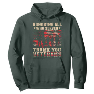 Veterans Day Hoodie Honoring All Who Served Thank You Veterans American Flag TS11 Dark Forest Green Print Your Wear