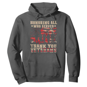 Veterans Day Hoodie Honoring All Who Served Thank You Veterans American Flag TS11 Dark Heather Print Your Wear