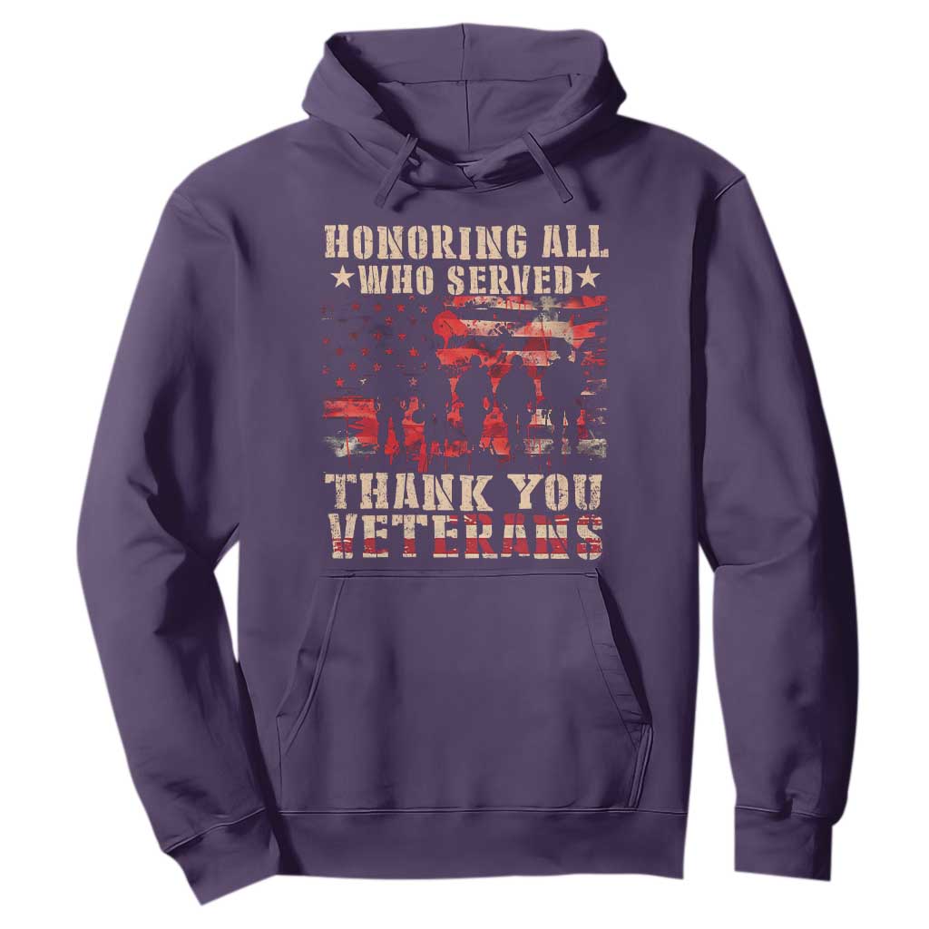 Veterans Day Hoodie Honoring All Who Served Thank You Veterans American Flag TS11 Purple Print Your Wear