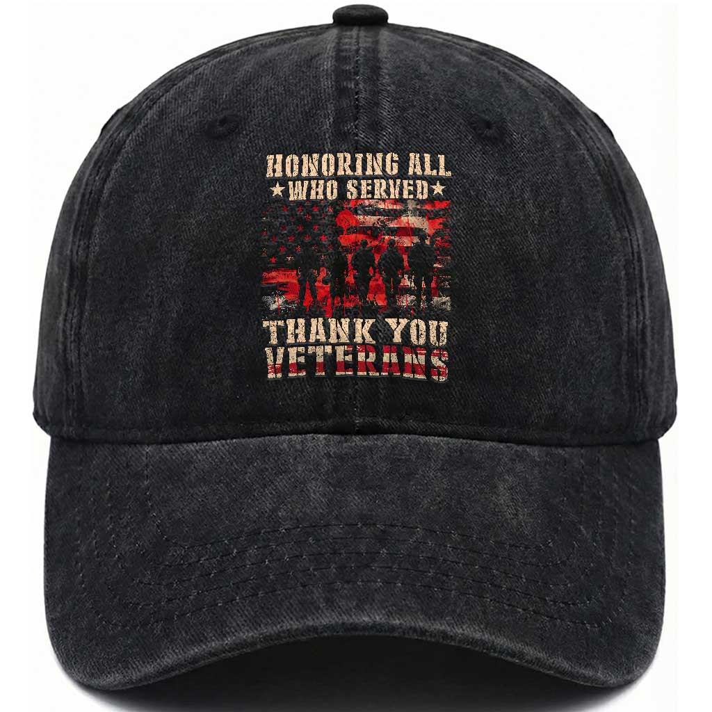Veterans Day Washed Cotton Baseball Cap Honoring All Who Served Thank You Veterans American Flag TS11 Washed Cap Universal Fit Black Print Your Wear