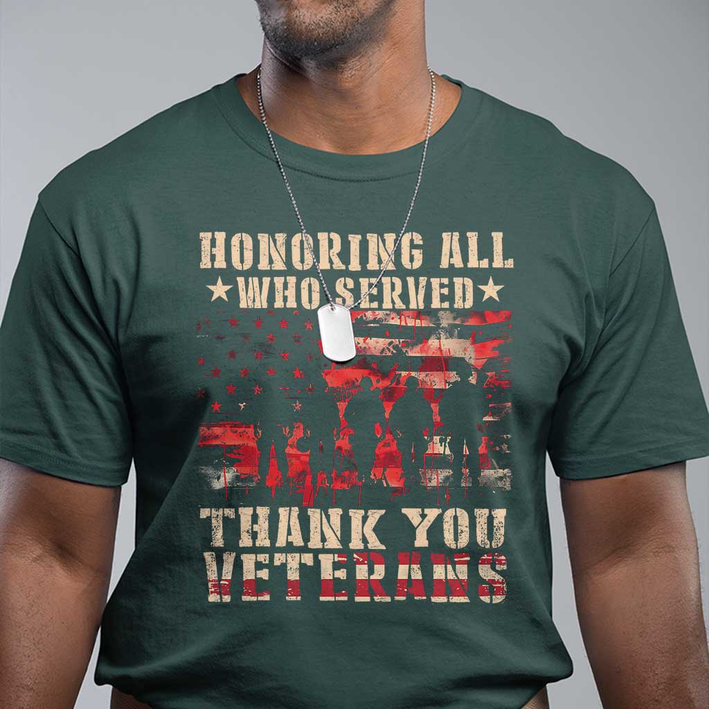 Veterans Day T Shirt Honoring All Who Served Thank You Veterans American Flag TS11 Dark Forest Green Print Your Wear