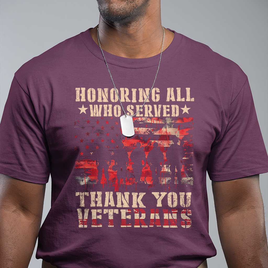 Veterans Day T Shirt Honoring All Who Served Thank You Veterans American Flag TS11 Maroon Print Your Wear