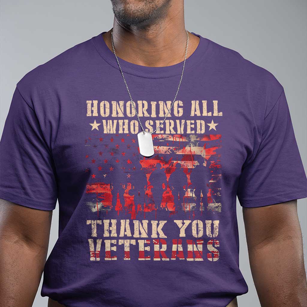 Veterans Day T Shirt Honoring All Who Served Thank You Veterans American Flag TS11 Purple Print Your Wear