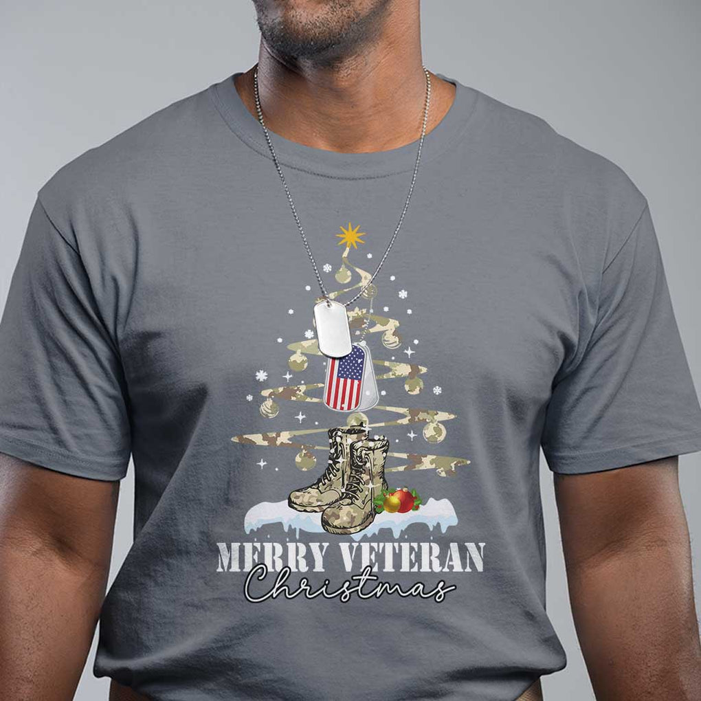 Veteran Day Xmas T Shirt Merry Veteran Christmas Fir Tree Dog Tag Combat Shoes TS11 Charcoal Print Your Wear