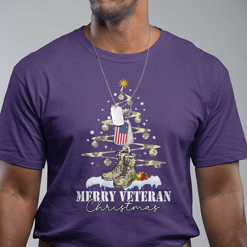 Veteran Day Xmas T Shirt Merry Veteran Christmas Fir Tree Dog Tag Combat Shoes TS11 Purple Print Your Wear
