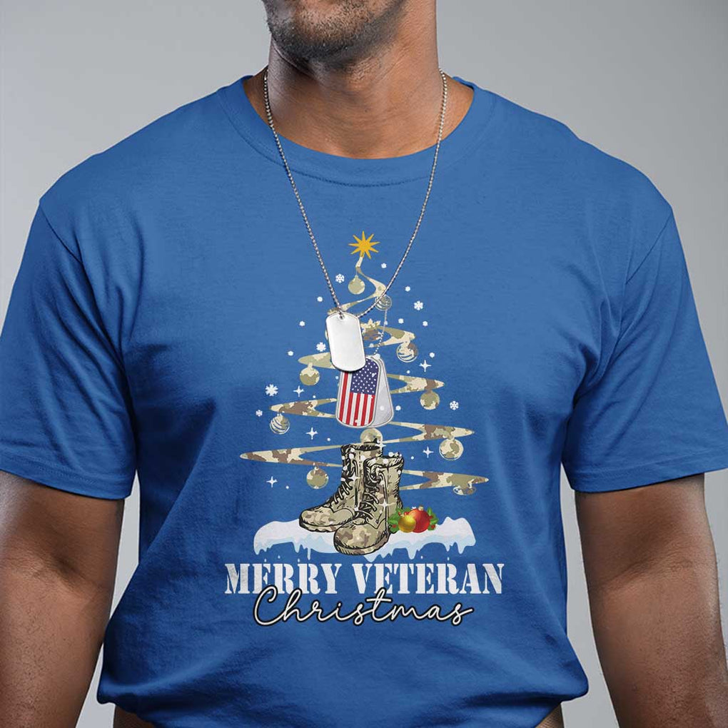 Veteran Day Xmas T Shirt Merry Veteran Christmas Fir Tree Dog Tag Combat Shoes TS11 Royal Blue Print Your Wear