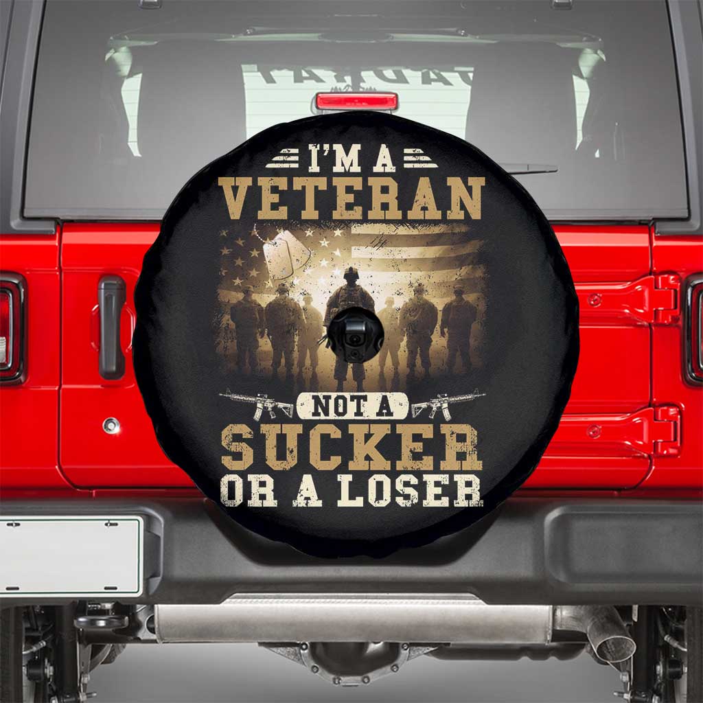 Veterans Spare Tire Cover I'm A Veteran Not A Sucker Or A Loser American Flag TS11 Black Print Your Wear