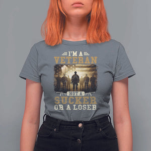 Veterans T Shirt For Women I'm A Veteran Not A Sucker Or A Loser American Flag TS11 Charcoal Print Your Wear