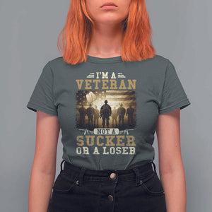 Veterans T Shirt For Women I'm A Veteran Not A Sucker Or A Loser American Flag TS11 Dark Heather Print Your Wear