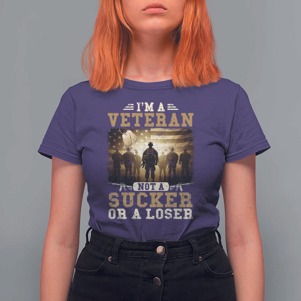 Veterans T Shirt For Women I'm A Veteran Not A Sucker Or A Loser American Flag TS11 Purple Print Your Wear
