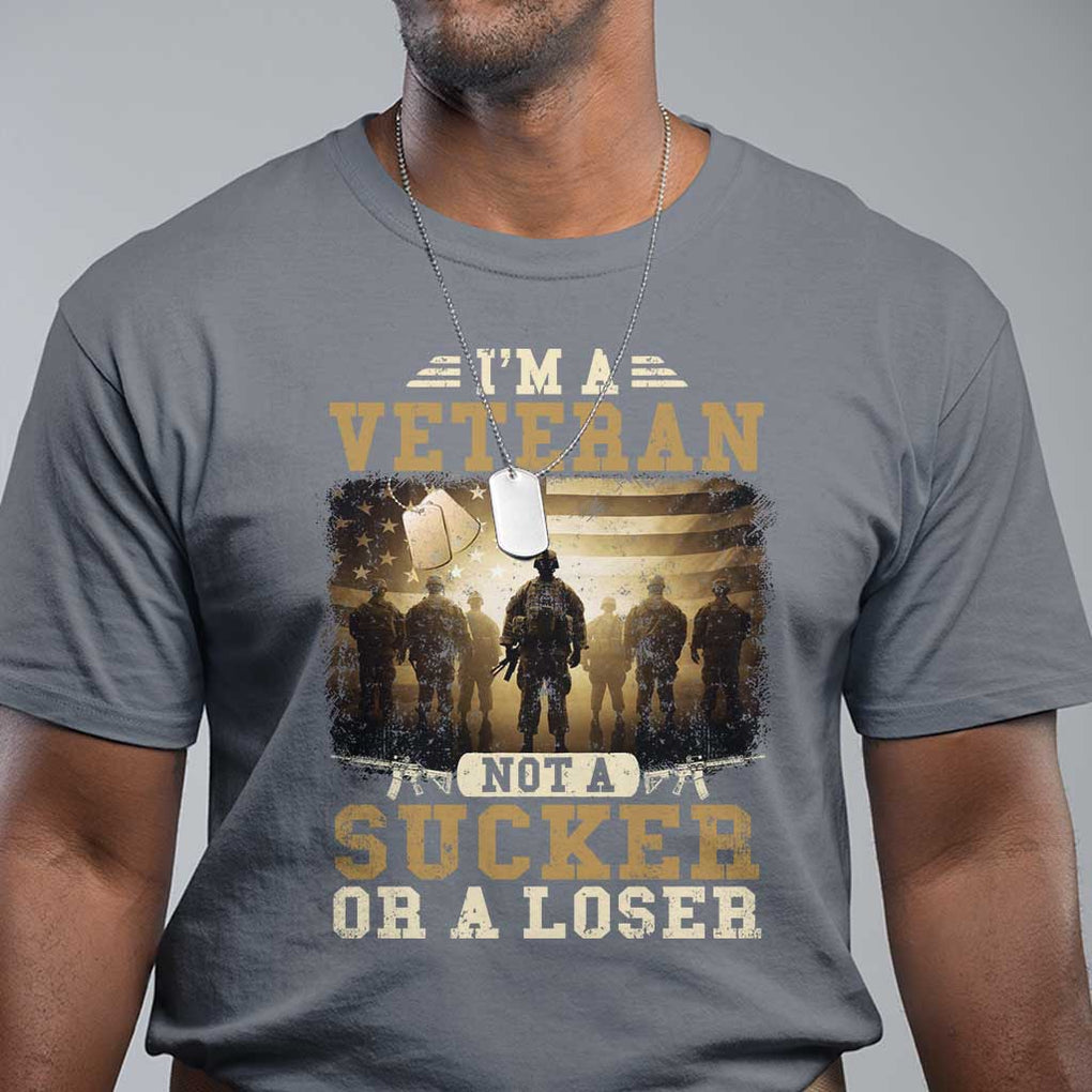 Veterans T Shirt I'm A Veteran Not A Sucker Or A Loser American Flag TS11 Charcoal Print Your Wear