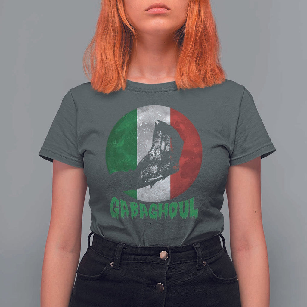 Funny Halloween T Shirt For Women Gabaghoul Zombie Hand Moon Italian Flag Moon TS11 Dark Heather Print Your Wear