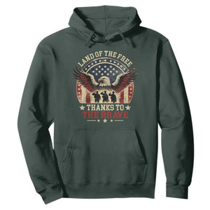 Veterans Hoodie Land Of The Free Thanks To The Brave American Flag Eagle TS11 Dark Forest Green Print Your Wear