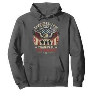 Veterans Hoodie Land Of The Free Thanks To The Brave American Flag Eagle TS11 Dark Heather Print Your Wear