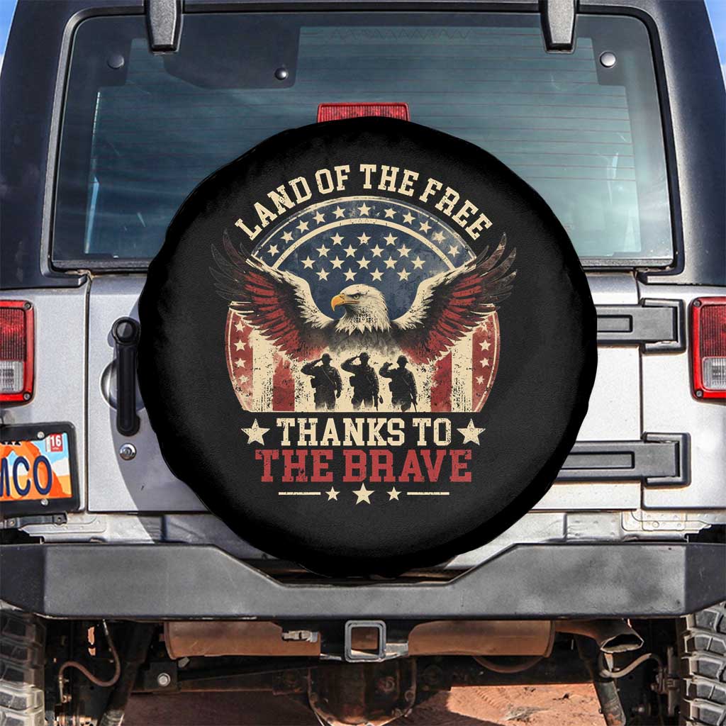 Veterans Spare Tire Cover Land Of The Free Thanks To The Brave American Flag Eagle TS11 No hole Black Print Your Wear