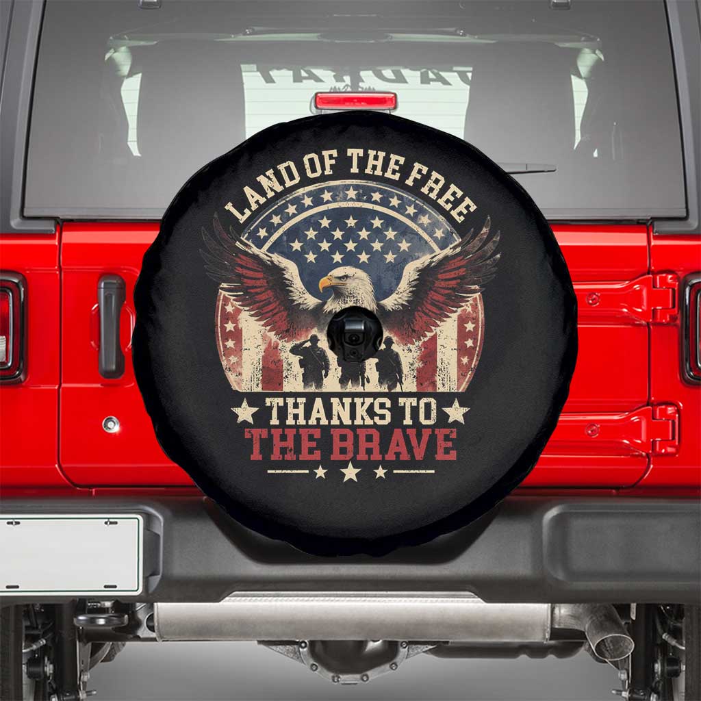 Veterans Spare Tire Cover Land Of The Free Thanks To The Brave American Flag Eagle TS11 Black Print Your Wear