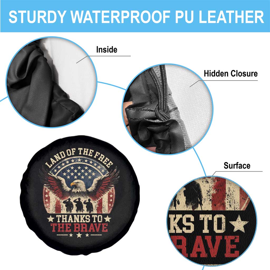 Veterans Spare Tire Cover Land Of The Free Thanks To The Brave American Flag Eagle TS11 Print Your Wear