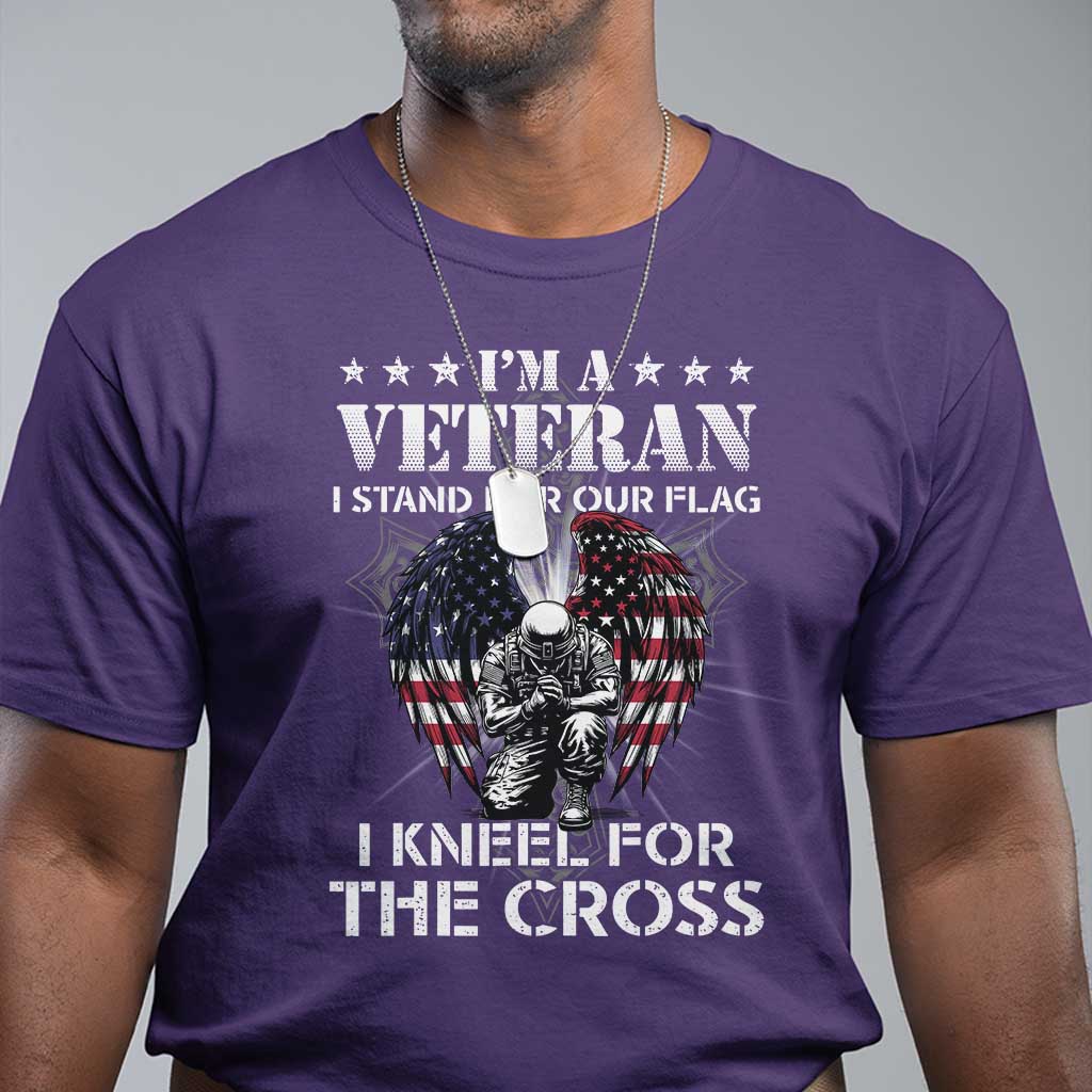 Veterans T Shirt I'm A Veteran I Stand For Our Flag I Kneel For The Cross Military TS11 Purple Print Your Wear