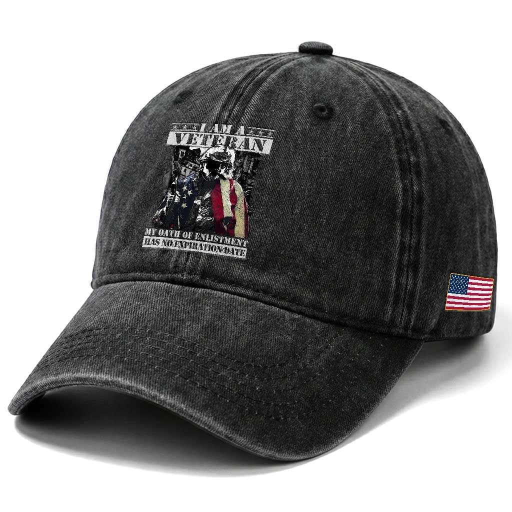 US Veterans Washed Cotton Baseball Cap I Am A Veteran My Oath Of Enlistment Has No Expiration Date Military TS11 Print Your Wear
