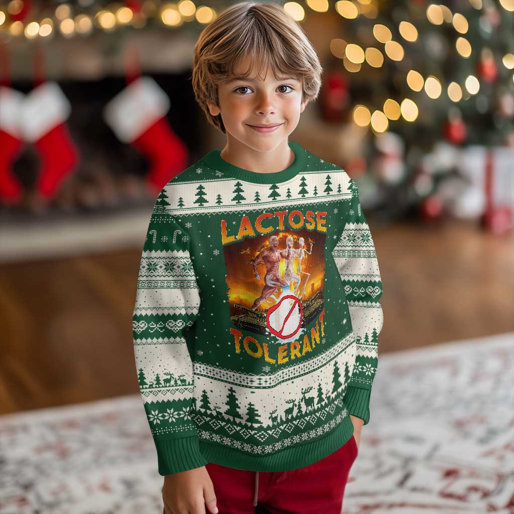 Funny Lactose Tolerant Ugly Christmas Sweater Ironic Sarcastic Funny Humor Cringe Meme TS11 Forest Green Beige Print Your Wear