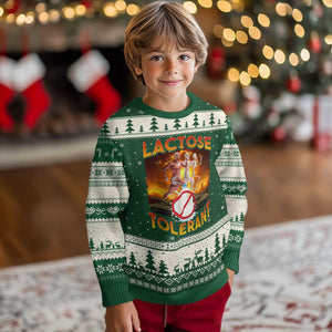 Funny Lactose Tolerant Ugly Christmas Sweater Ironic Sarcastic Funny Humor Cringe Meme TS11 Forest Green Beige Print Your Wear