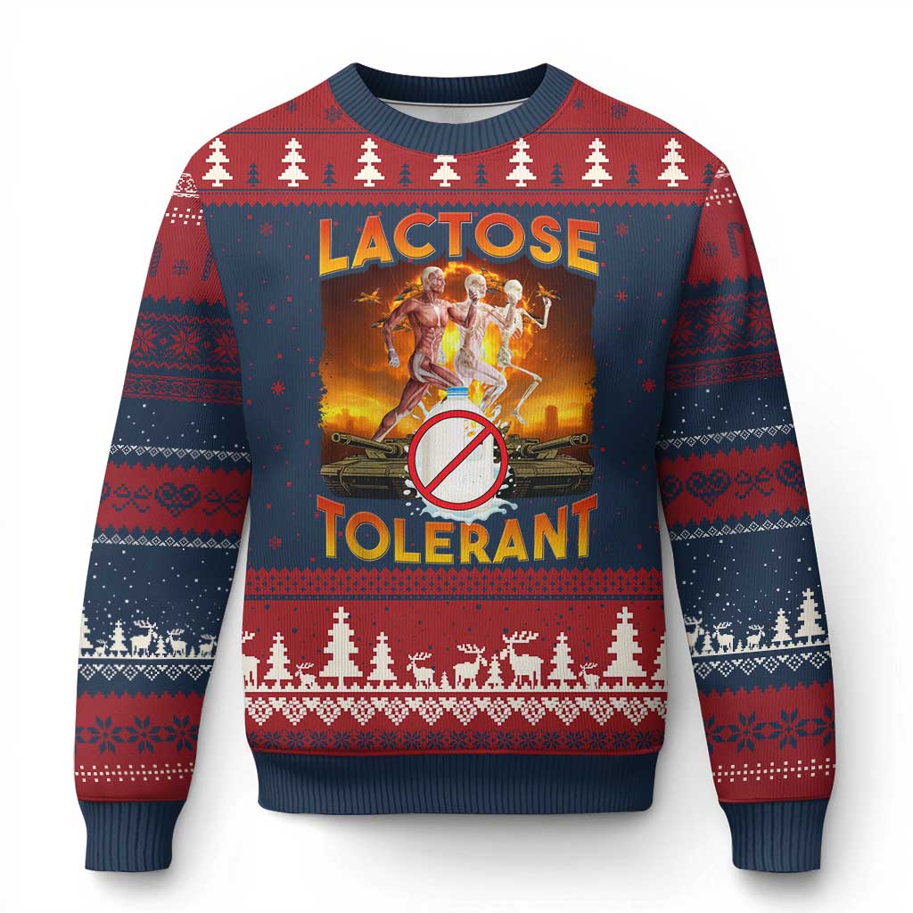 Funny Lactose Tolerant Ugly Christmas Sweater Ironic Sarcastic Funny Humor Cringe Meme TS11 Navy Red Print Your Wear