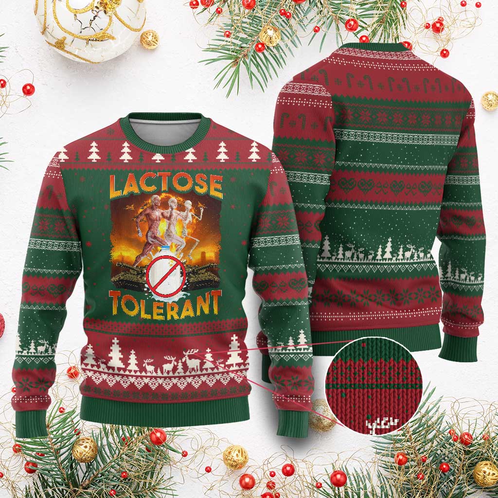 Funny Lactose Tolerant Ugly Christmas Sweater Ironic Sarcastic Funny Humor Cringe Meme TS11 Red Green Print Your Wear
