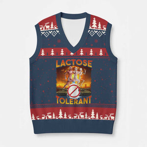 Funny Lactose Tolerant V-Neck Knit Sweater Vest Ironic Sarcastic Funny Humor Cringe Meme TS11 Navy Red Print Your Wear