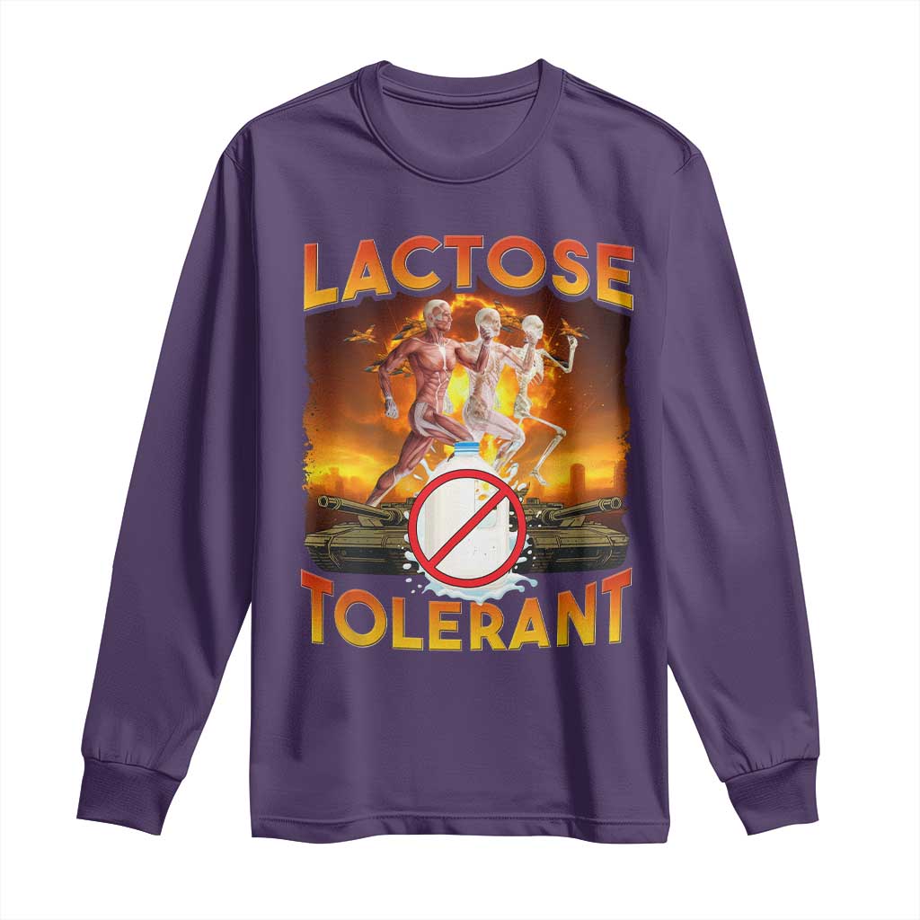 Funny Lactose Tolerant Long Sleeve Shirt Ironic Sarcastic Funny Humor Cringe Meme TS11 Purple Print Your Wear