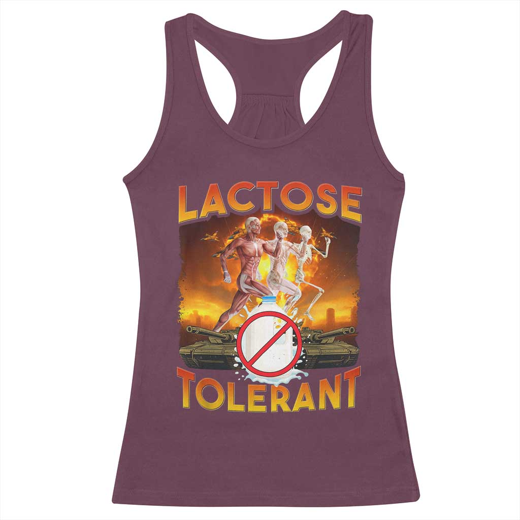 Funny Lactose Tolerant Racerback Tank Top Ironic Sarcastic Funny Humor Cringe Meme TS11 Maroon Print Your Wear