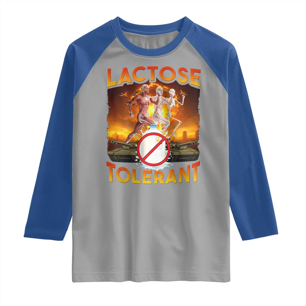 Funny Lactose Tolerant Raglan Shirt Ironic Sarcastic Funny Humor Cringe Meme TS11 Sport Gray Royal Print Your Wear
