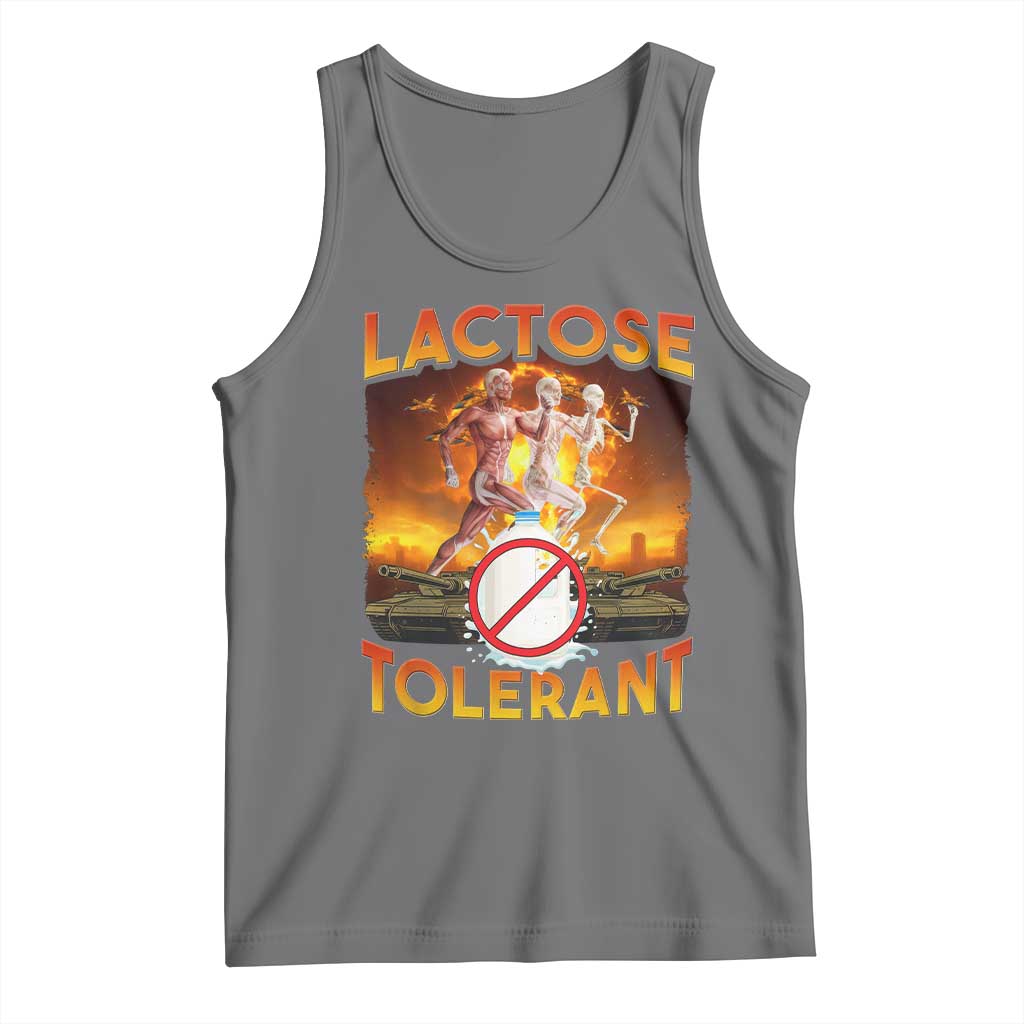 Funny Lactose Tolerant Tank Top Ironic Sarcastic Funny Humor Cringe Meme TS11 Black Heather Print Your Wear
