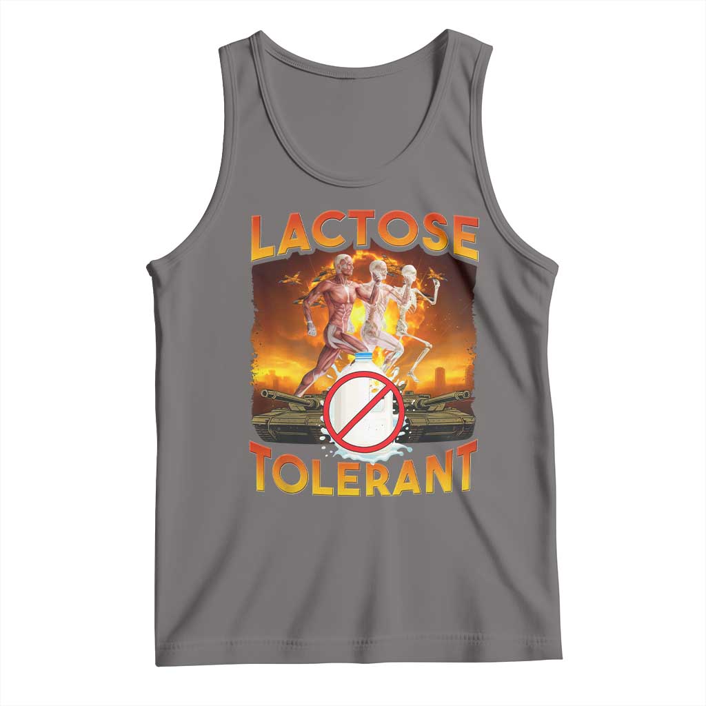 Funny Lactose Tolerant Tank Top Ironic Sarcastic Funny Humor Cringe Meme TS11 Deep Heather Print Your Wear