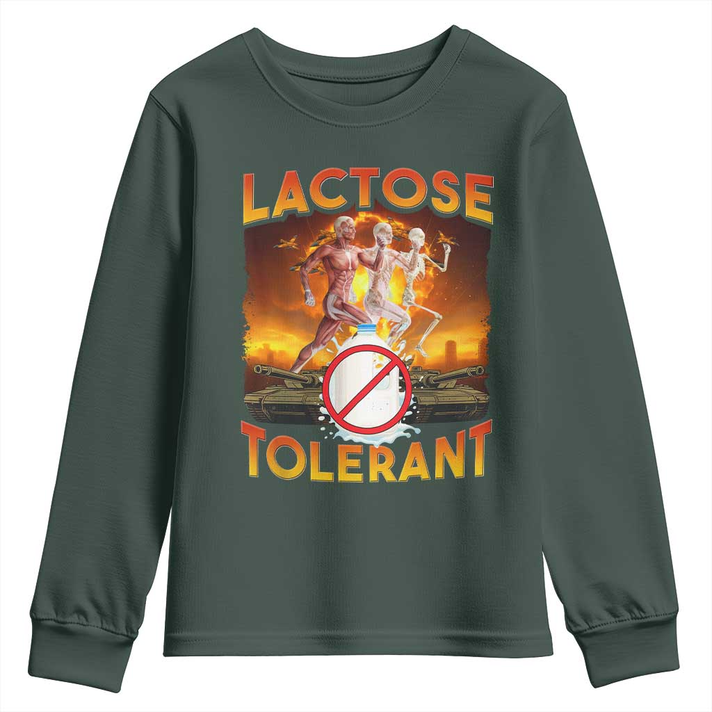 Funny Lactose Tolerant Youth Sweatshirt Ironic Sarcastic Funny Humor Cringe Meme TS11 Dark Forest Green Print Your Wear